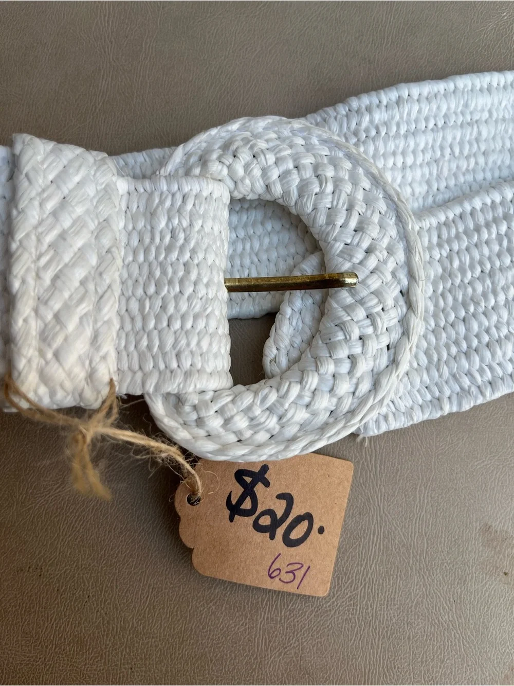 Vintage White Woven Wide Belt